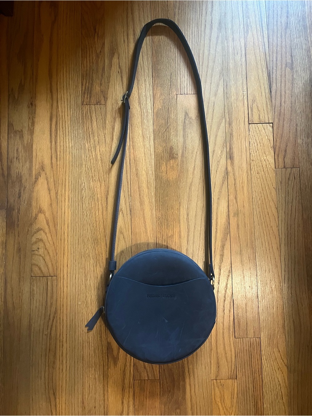 Portland Leather Blue Suede Round Crossbody Bag